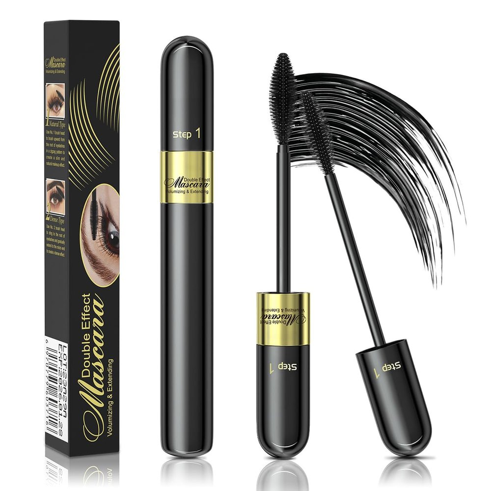 2 In 1 Waterproof Black Telescopic Tubing Mascara, Cosmetics Natural Volume And Lengthening Dual Effect 4d Silk Fiber Mascara, No Falling And No Clumping(Pack Of 1)