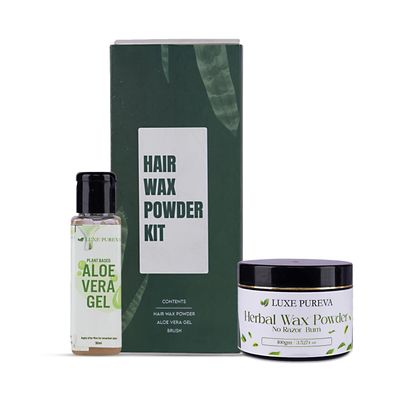 LuxePureva Herbal Hair Removal Kit (Herbal Wax Powder-3.52oz with Applicator Brush and Aloe Vera Gel 50ml)