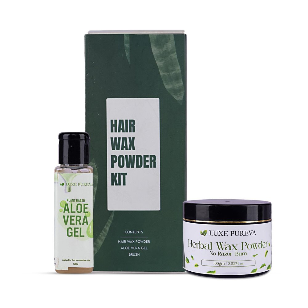 LuxePureva Herbal Hair Removal Kit (Herbal Wax Powder-3.52oz with Applicator Brush and Aloe Vera Gel 50ml)