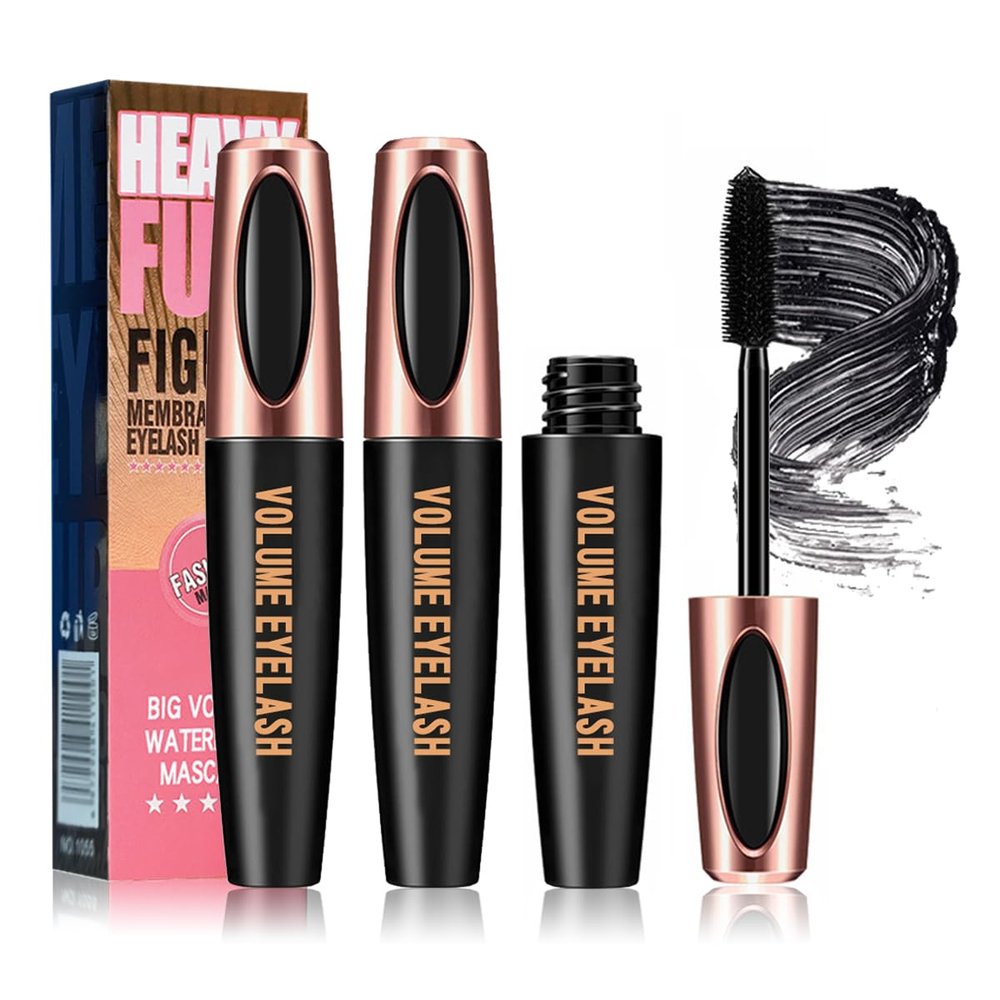 4D Silk Fiber Lash Mascara, Voluminous Fiber Mascara Waterproof & Smudge-Proof Long-Lasting 24 Hours No Flaking Longer Thicker Eyelashes, No Clumping, Extension Stays On All Day (2Packs)
