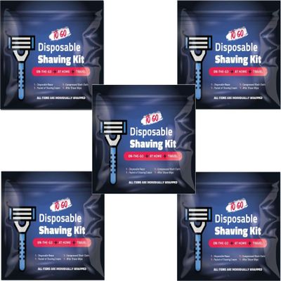 On-the-Go Shaving Kit Disposable Razor, Shaving Cream, Washcloth & Aftershave Wipe Travel Friendly, Grooming Essentials for Hygiene when on the Go - Black (5)
