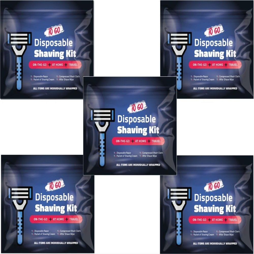 On-the-Go Shaving Kit Disposable Razor, Shaving Cream, Washcloth & Aftershave Wipe Travel Friendly, Grooming Essentials for Hygiene when on the Go - Black (5)