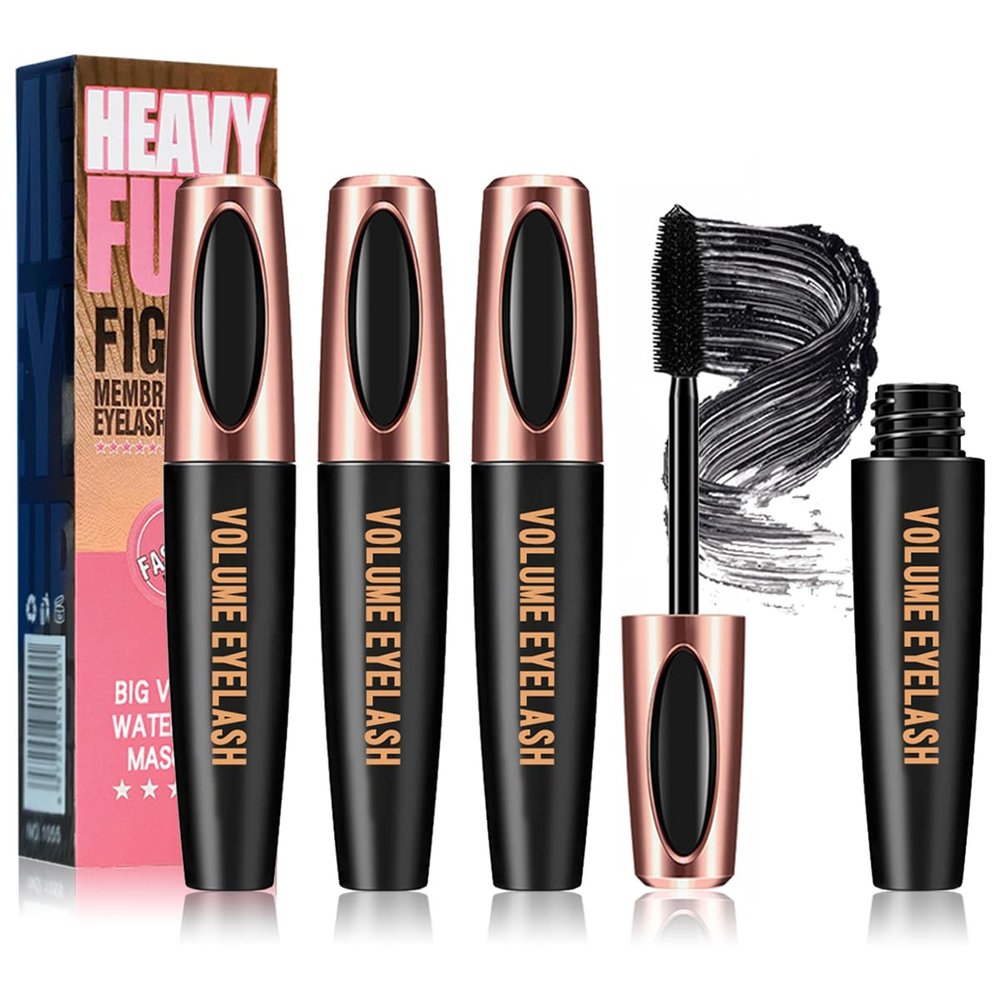 4D Silk Fiber Lash Mascara, Voluminous Fiber Mascara Waterproof & Smudge-Proof Long-Lasting 24 Hours No Flaking Longer Thicker Eyelashes, No Clumping, Extension Stays On All Day(3Packs)