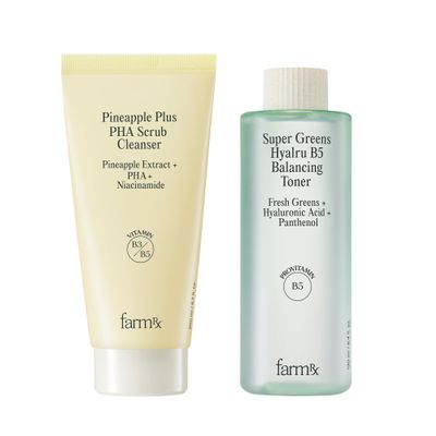 Farm Rx Pineapple Plus PHA Scrub Cleanser (6.7fl oz) & Super Greens Hyalru B5 Balancing Toner (6.4fl oz)