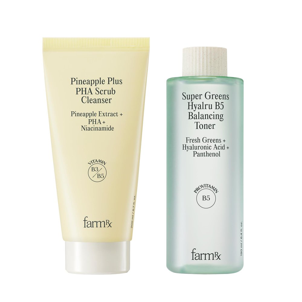 Farm Rx Pineapple Plus PHA Scrub Cleanser (6.7fl oz) & Super Greens Hyalru B5 Balancing Toner (6.4fl oz)
