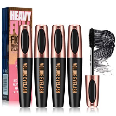 4D Silk Fiber Lash Mascara, Voluminous Fiber Mascara Waterproof & Smudge-Proof Long-Lasting 24 Hours No Flaking Longer Thicker Eyelashes, No Clumping, Extension Stays On All Day (4Packs)
