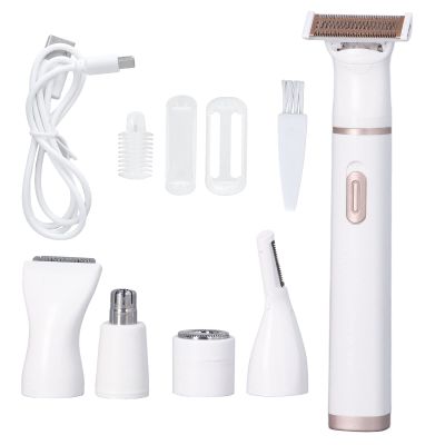 Nutriess Womens Electric 5 in 1 USB Charge Stainless Steel Heads Detachable Electric Hair Remover Nose Hair Eyebrow Clippers Shaver for Women