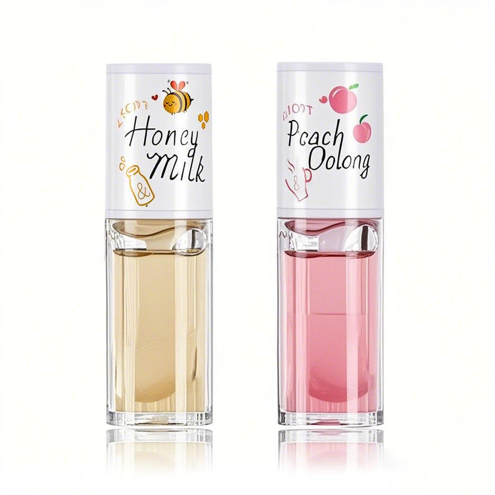 2pcs Peach Honey Lip Gloss, Moisturizing Lip Essence, Plumping Lip Oil Crystal Jelly Lip Oil Balm, Long-Lasting Nourishing Vitamin E Lip Glow Oil Non-Stick Fresh Texture Lip Care Liquid