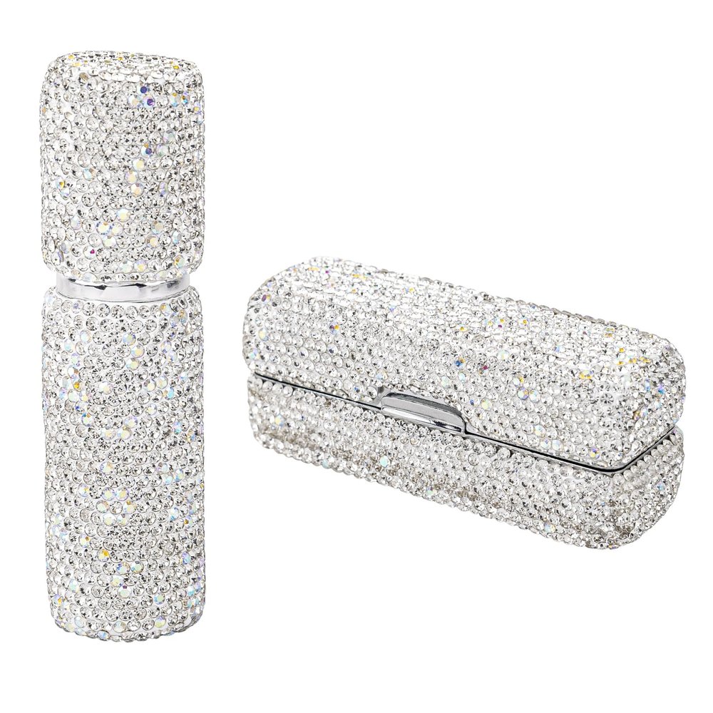 AUEAR, Metal Lipstick Case and Mirror Crystal Perfume Bottles for Makeup Bag