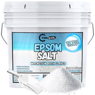 Epsom Salt Bath Soak 30 lb Bucket  Unscented, Pure Epsom Salt Bulk Crystals, Magnesium Sulfate for Full Body or Foot Soaks, Resealable Container with Scoop for Home Bath Use