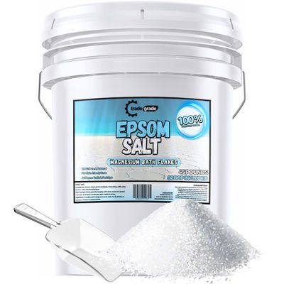 Epsom Salt Bath Soak 45 lb Bucket Unscented, Pure Epsom Salt Bulk Crystals, Magnesium Sulfate for Full Body or Foot Soaks, Resealable Container with Scoop for Home Bath Use