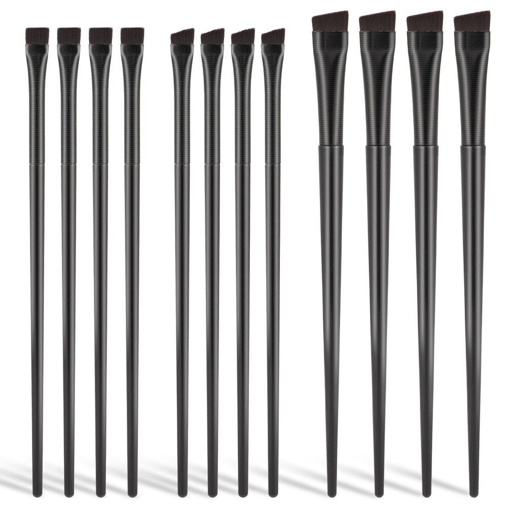 12 Pcs Angled Eyebrow Eyeliner Brush Set Flat Eyeliner Brush Ultra Thin Precision Eyeliners Makeup Brushes Set Synthetic Bristles Eye Makeup Tool