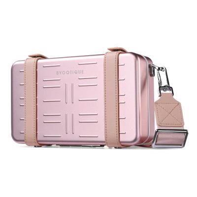 BYOOTIQUE Mini Suitcase Crossbody Bag Portable Hard Shell Aluminum with Adjustable Strap for Makeup Artist, Pink