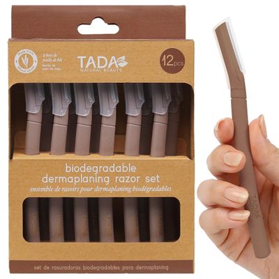 TADA BEAUTY Biodegradable Wheat Straw Disposable Razors for Women  12 Pack, Single-Color, Safety Cap  Facial & Eyebrow Razors for Unwanted Hair, Beauty Tools & Accessories(Brown)
