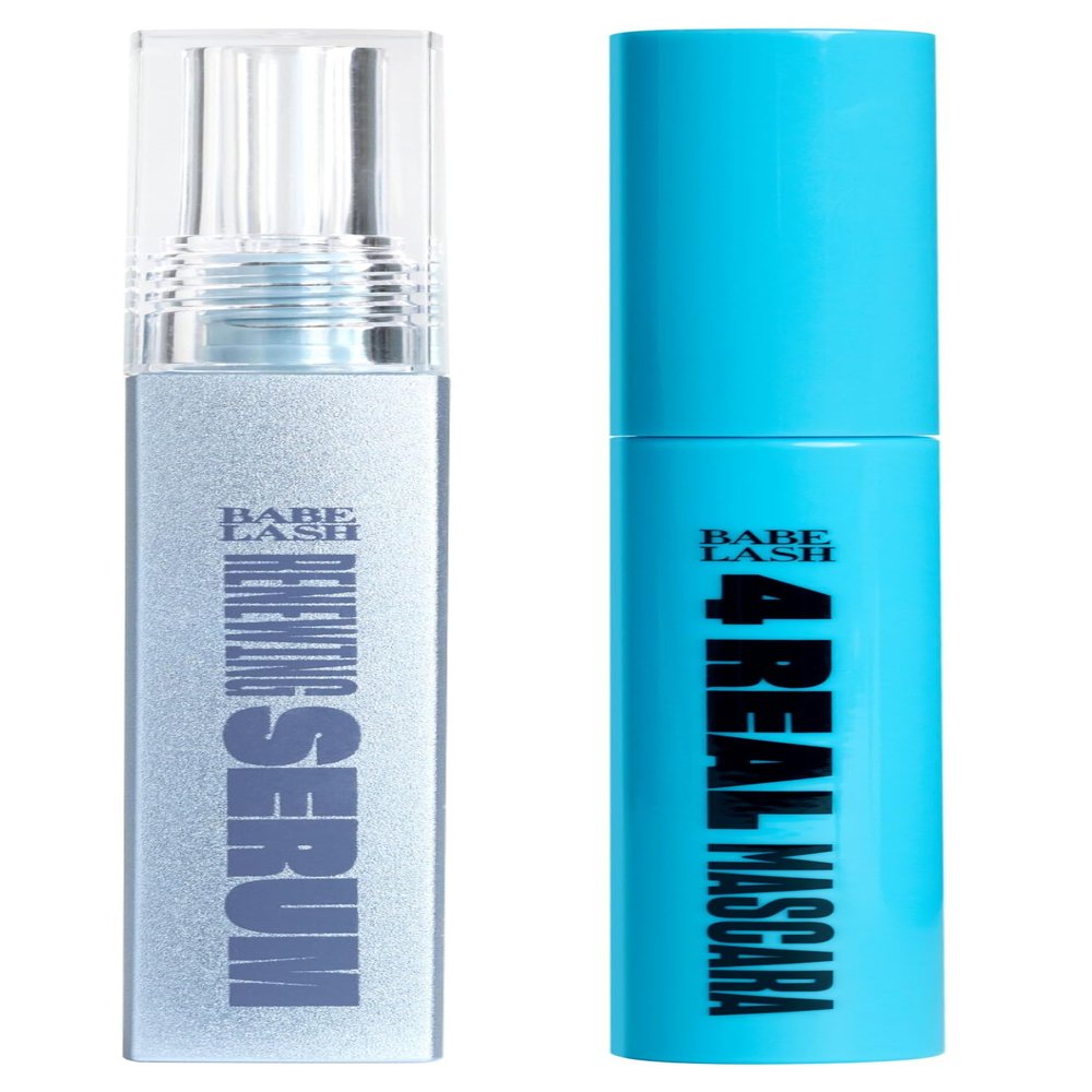 BABE ORIGINAL Renewing Lash Serum 6mL and 4 Real Mascara Bundle, Peptide-Infused Eyelash Serum for Fuller, Longer-Looking Natural Lashes, Lash Enhancing Treatment