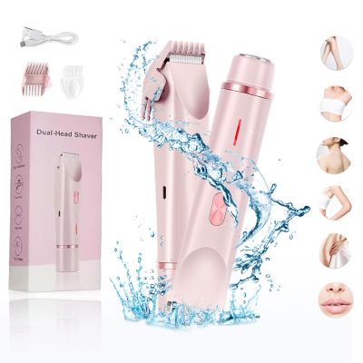 2 in 1 Electric Lady Shaver, 2025 Best Bikini Trimmer for Women, Wet and Dry Use Body Trimmer for Bikini Underarm Leg Arm Body Face, Dual Head Groomer, Body Grooming Tool (Pink)
