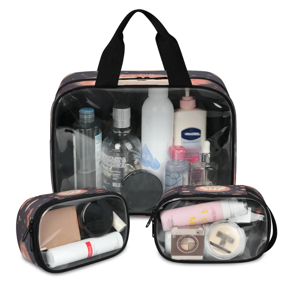 CNNINGYI Clear Makeup Bag 3 Pieces Hedgehog Toiletry Bag Portable Cosmetic Pouch Travel Organizer Water-resistant Translucent Cosmetic Bags with Hedgehog Heart