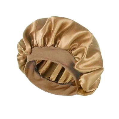 1pcs Women Night Sleep Hair Caps Bonnet Satin Double Layer Adjust Head Cover Hat for Curly Springy Hair Styling(Gold)