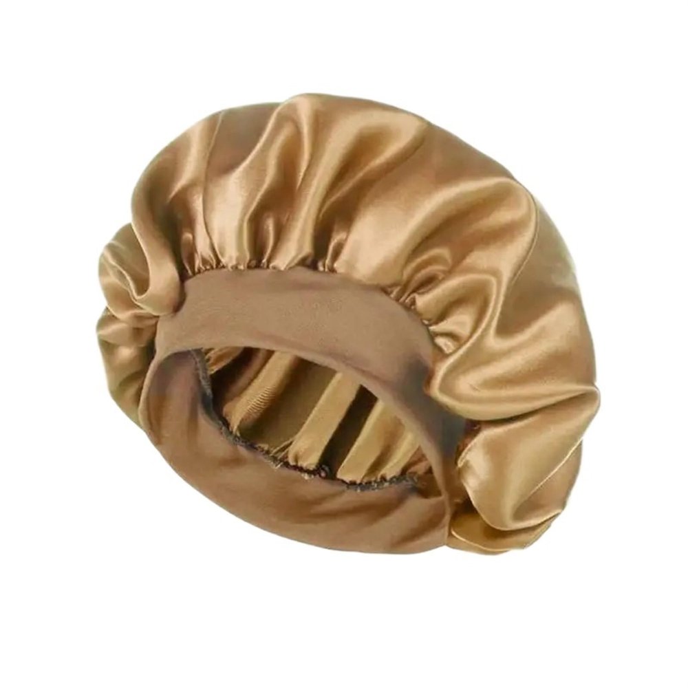 1pcs Women Night Sleep Hair Caps Bonnet Satin Double Layer Adjust Head Cover Hat for Curly Springy Hair Styling(Gold)
