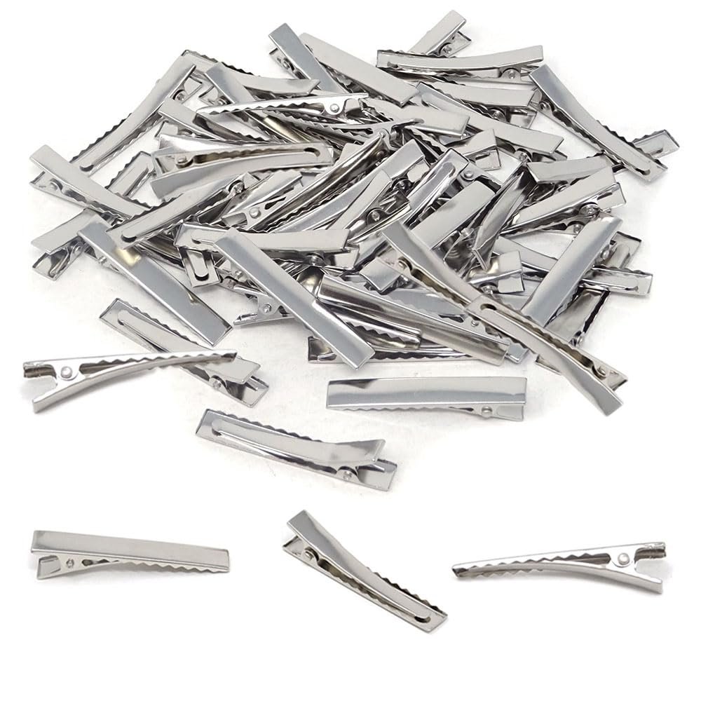 100Pcs Hair Clips, 1.77Inch Silver Hair Clips Single Prong Flat Metal Hair Bow Alligator Clips for Sectioning Hair Styling And Sectioning Hairdressing DIY Crafts