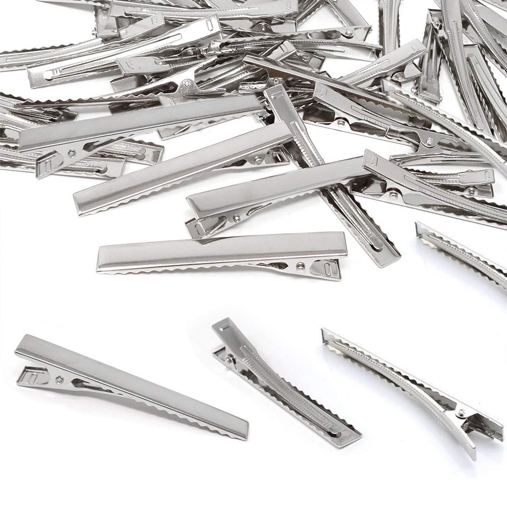 100Pcs Hair Clips, 2.17Inch Silver Hair Clips Single Prong Flat Metal Hair Bow Alligator Clips for Sectioning Hair Styling And Sectioning Hairdressing DIY Crafts