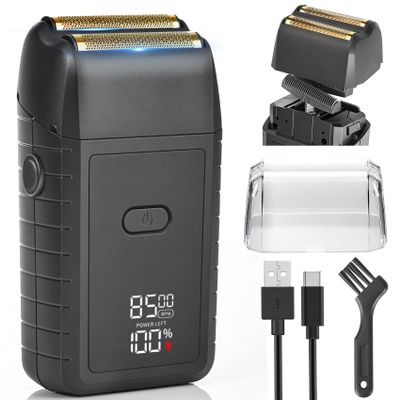 Foil Shaver for Men, Electric Razor with 2-Speed Settings, High-Speed Waterproof Dual Floating Blades for Close Shaving, Rechargeable with LED Display, Ideal for Face, Beard & Head Shaving