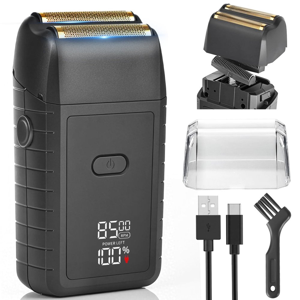 Foil Shaver for Men, Electric Razor with 2-Speed Settings, High-Speed Waterproof Dual Floating Blades for Close Shaving, Rechargeable with LED Display, Ideal for Face, Beard & Head Shaving