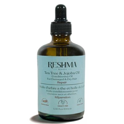 Reshma Beauty Tea Tree & Jojoba Henna Infused Repair Oil with Glass Dropper  100% Pure & Natural Multi-Purpose Repairing Conditioning Oil for Dry and Damaged Hair, Beard & Eyebrows  3.38 fl oz