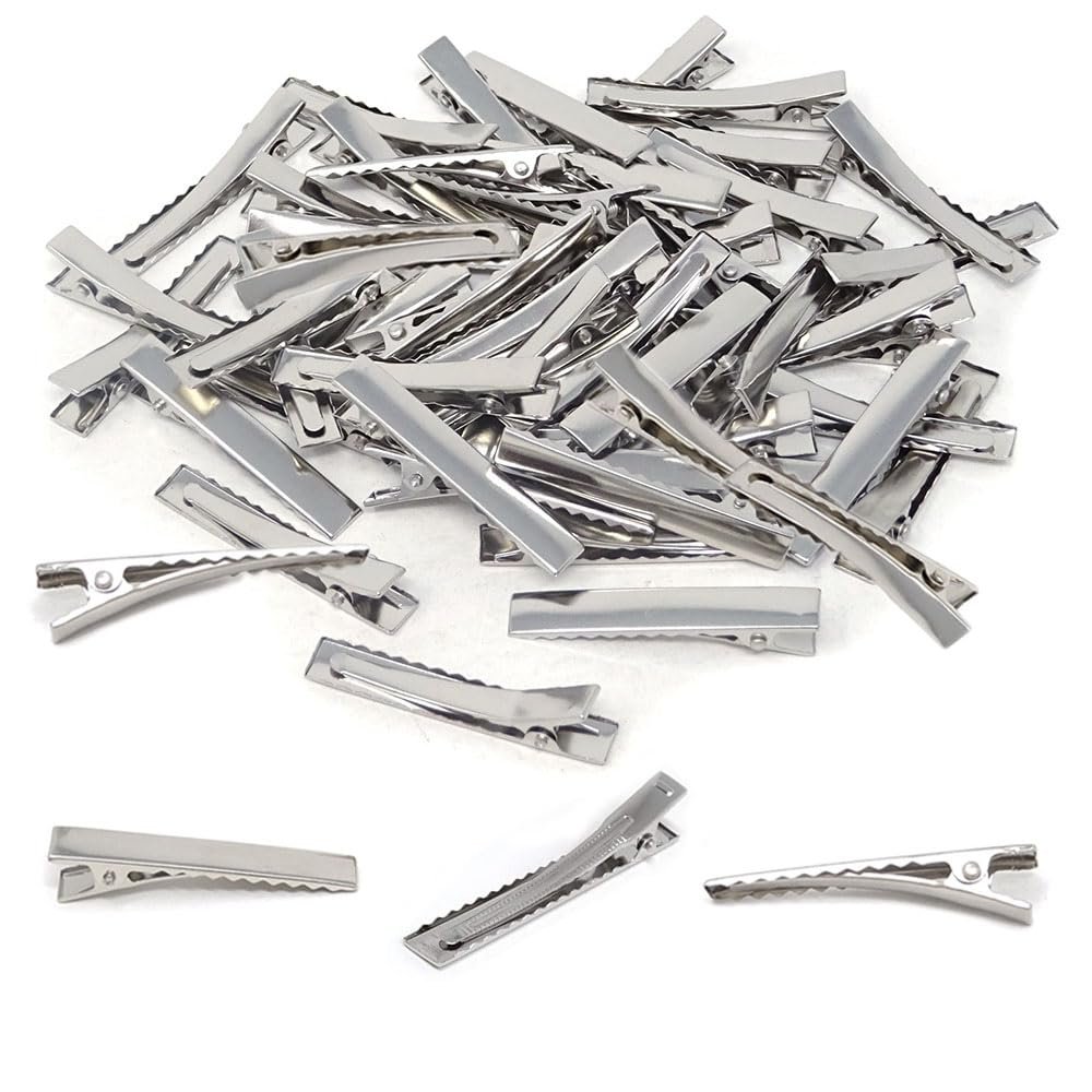 100Pcs Hair Clips, 1.57Inch Silver Hair Clips Single Prong Flat Metal Hair Bow Alligator Clips for Sectioning Hair Styling And Sectioning Hairdressing DIY Crafts