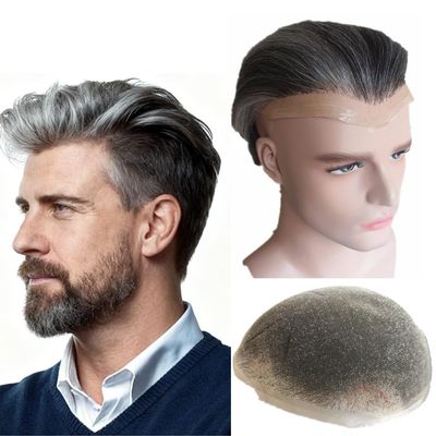 1B60 Grey hair units Toupee for mens pieces NLW European human heir replacement system for men 10x8" base size hairs prosthesis patch with HD French Lace Base #1b60 color