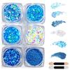 6 Shapes Holographic Body Glitter Gel Set, Pink Face & Body Glitter for Festival, Party, Cheer, Hair, Easy to Apply & Remove, Non-Sticky Sparkly Makeup for Bold Looks (Blue) view 1