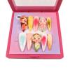 LIFOOST Manual Press on Nails 10Pcs with Hand Carved Flower Petals Long Almond Handmade Nails for DIY Manicure Decorations, Size Medium view 1