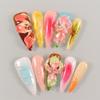 LIFOOST Manual Press on Nails 10Pcs with Hand Carved Flower Petals Long Almond Handmade Nails for DIY Manicure Decorations, Size Medium view 2
