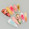 LIFOOST Manual Press on Nails 10Pcs with Hand Carved Flower Petals Long Almond Handmade Nails for DIY Manicure Decorations, Size Medium view 3