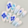 LIFOOST Hand Made Acrylic Press On Nails Almond Ocean 3D Blue Nails with Handmade Carved Flower Bubble Pearl for Women Manicure Stick On, Size Medium view 2