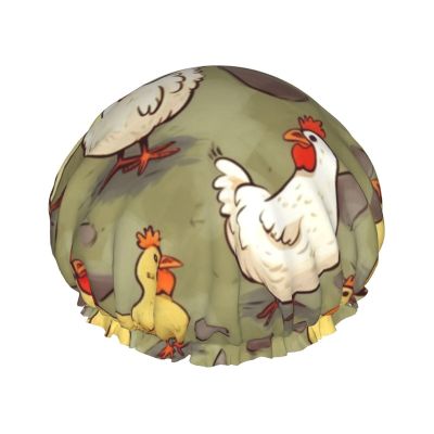 A Brood Of Chickens Shower Cap For Women Reusable Double Layers Bathing Bath Cap Hair Caps Waterproof Elastic Band Ladies Spa Salon Shower Hat Hair Caps