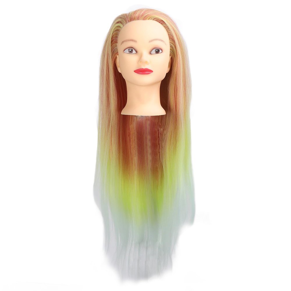 Orange Yellow Gradient Wig Hair Mannequin Head Hairdressing Styling Training Braiding Doll Head with Hair Pin