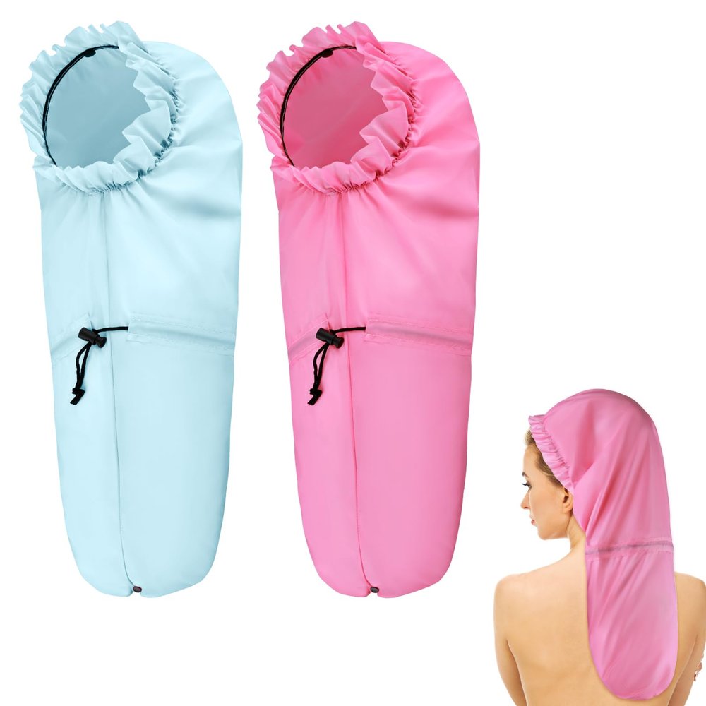 2 Pcs Large Shower Cap for Braids, Extra Long Shower Cap for Women Long Hair & Locs, Waterproof Hair Bonnets for Dreadlocks Drawstring Bath Caps for Women & Men (Pink, Light Blue)