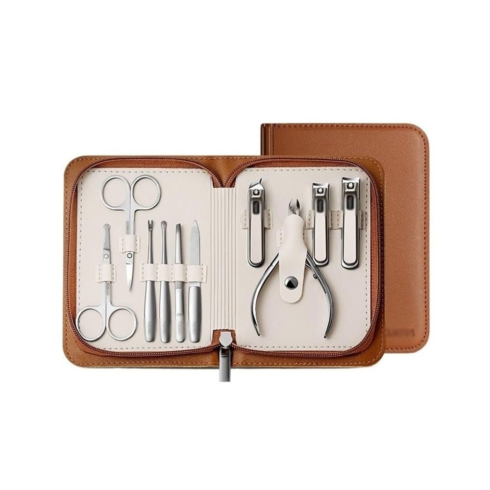 Nail Clippers Set Nail Clipper Set Stainless Steel Brown Portable Nail Clipper Set Home Manicure Knife Dead Skin Trimming Tool Set 10 Pcs Set Pedicure Tools for Feet