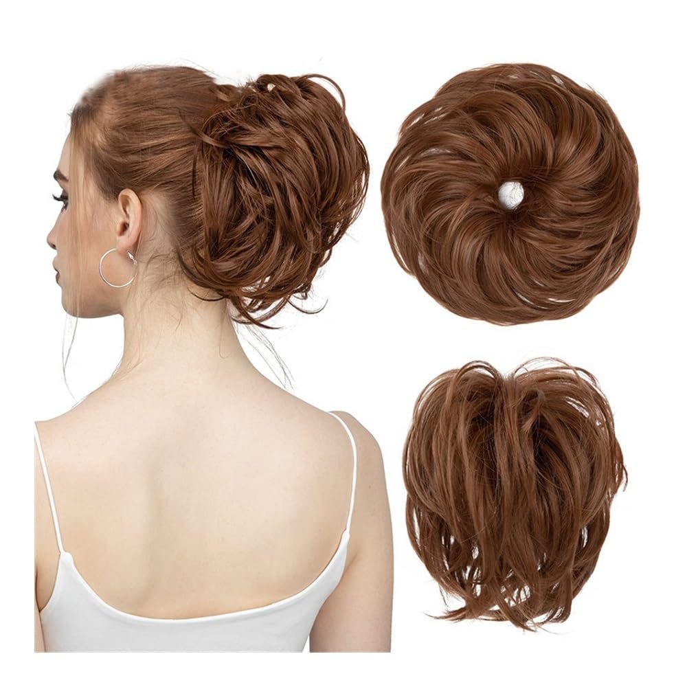 tanyunji001 Bun Hair, Messy Bun Hair Ring Fluffy Ponytail Rubber Band Straight Hair Accessory for Women(Gold)