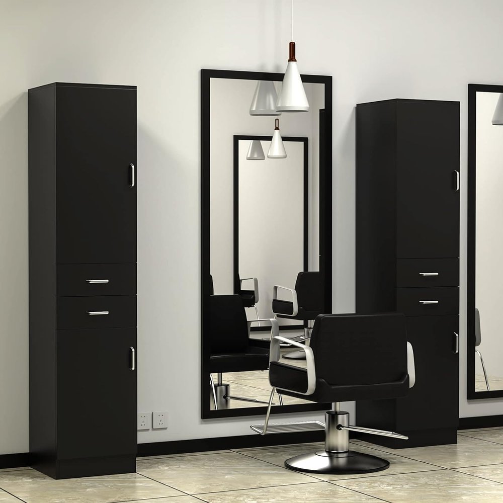 Belandi Salon Station Salon Furniture, Barber Station Hair Salon Furniture w/2-Tiers Shelf, 2 Drawers and 2 Storage Cabinet Beauty, Salon Spa Equipment Styling Stations for Salons
