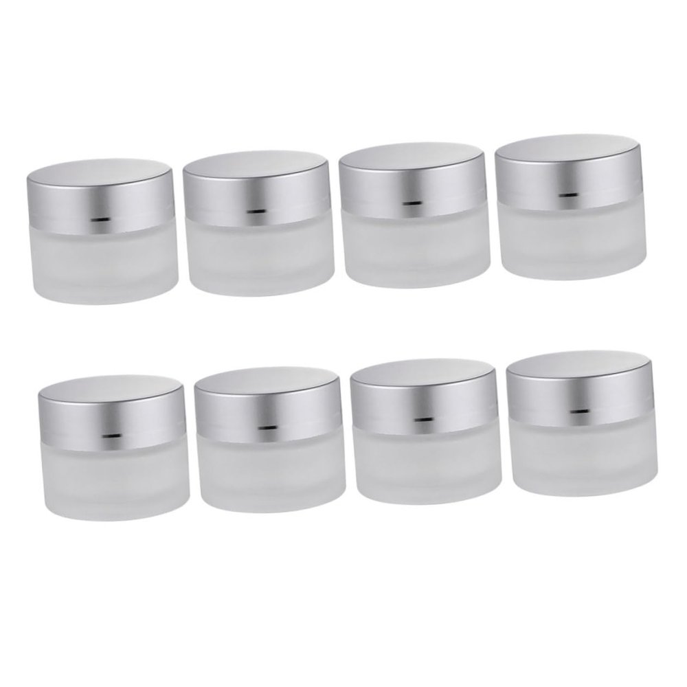 VICASKY 5G Frosted Glass Cream Jar 8 Pack Mini Cosmetic Sample Containers Lids for Travel and Daily Use