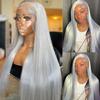 13x6 Grey Lace Front Wigs Human Hair 180% Density Straight 13x6 HD Transparent Lace Frontal Human Hair Wig for Black Women Natural Gray Silver Glueless Wigs Brazilian Virgin Remy Pre Plucked 18 Inch view 1