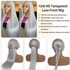 13x6 Grey Lace Front Wigs Human Hair 180% Density Straight 13x6 HD Transparent Lace Frontal Human Hair Wig for Black Women Natural Gray Silver Glueless Wigs Brazilian Virgin Remy Pre Plucked 18 Inch view 2