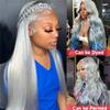 13x6 Grey Lace Front Wigs Human Hair 180% Density Straight 13x6 HD Transparent Lace Frontal Human Hair Wig for Black Women Natural Gray Silver Glueless Wigs Brazilian Virgin Remy Pre Plucked 18 Inch view 3
