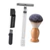 FOYTOKI 1set Manual Shaving Razor Kit Beard Brush and Cleaning Tool for Smooth Body Hair Trimming Portable Silver Safety Razor for Home and Travel Use view 1