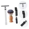 FOYTOKI 1set Manual Shaving Razor Kit Beard Brush and Cleaning Tool for Smooth Body Hair Trimming Portable Silver Safety Razor for Home and Travel Use view 3