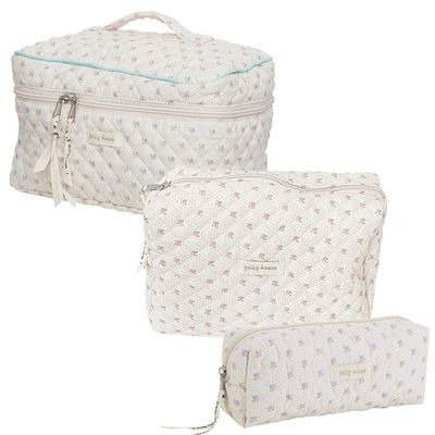Aikimfuly 3pcs Makeup Bag Cosmetic Bag for Women Large Travel Quilted Makeup Organizer Bags Cute Floral Toiletry Bag Set (Style 1)