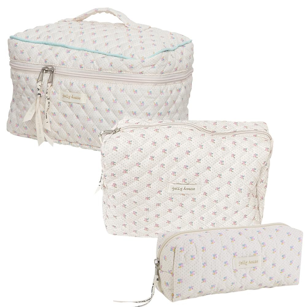Aikimfuly 3pcs Makeup Bag Cosmetic Bag for Women Large Travel Quilted Makeup Organizer Bags Cute Floral Toiletry Bag Set (Style 1)