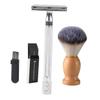 PartyKindom Old Style Manual Razor with Beard Brush and Cleaning Tool Double Edge Shaving Kit for Men Travel-friendly Grooming Accessories for Smooth Shave and Care view 1